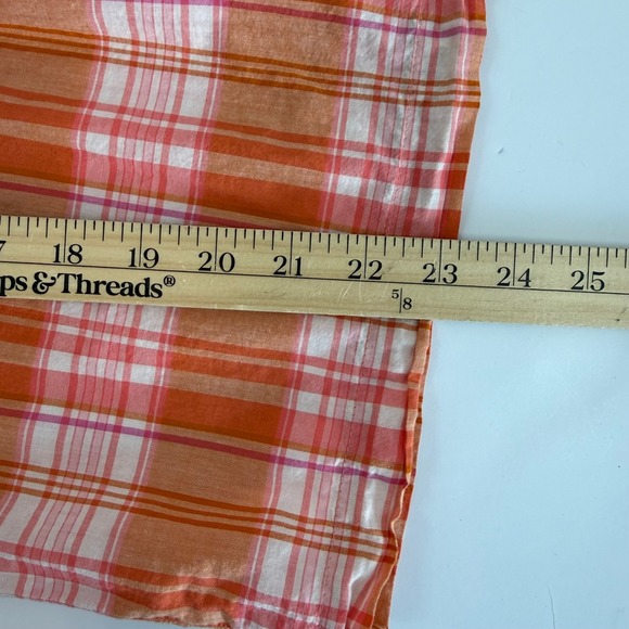 J.Crew Plaid Peasant Top 100% Cotton Ruffle Orange Pink Med Cottagecore Prairie - Picture 14 of 14